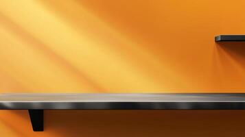Black steel countertop shelf with spotlight and yellow wall for product display promotion photo