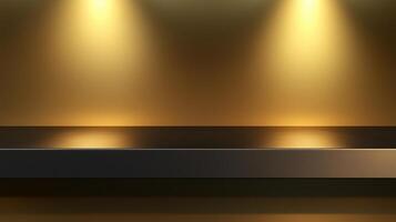 Black steel countertop shelf with spotlight and yellow wall for product display promotion photo