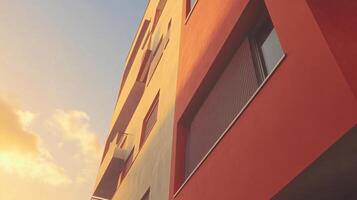 Wall of the building modern architecture futuristic structure with sunset sky photo