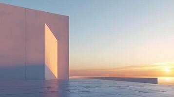 Wall of the white building modern architecture futuristic structure with sunset sky photo