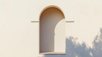 Aesthetic arch window shape on beige wall with shadow leaves tree classing building architecture photo