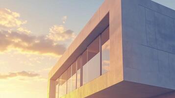 Wall of the building modern arshitecture futuristic structure with sunset sky photo