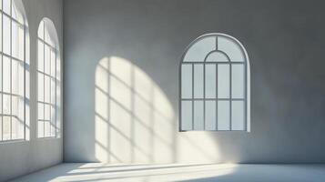 Aesthetic arch window shape on white wall with shadow leaves tree classing building architecture photo
