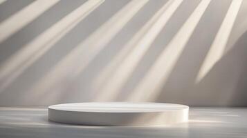 White elegant stage show case podium with spotlight for branding presentation product photo