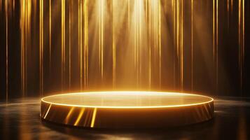 Gold elegant stage show case podium with spotlight for branding presentation product photo