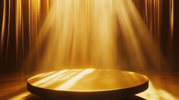 Gold elegant stage show case podium with spotlight for branding presentation product photo