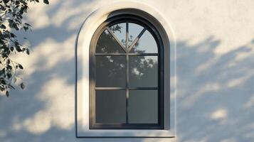 Aesthetic arch window shape on white wall with shadow leaves tree classing building architecture photo
