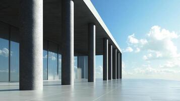 Architecture grey cement concrete high wall exterior modern building with sunset sky photo