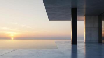 Architecture grey cement concrete high wall exterior modern building with sunset sky photo