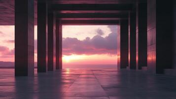 Architecture grey cement concrete high wall exterior modern building with sunset sky photo
