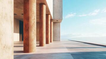 Stone columns concrete texture pillar classical building exterior with blue sky photo