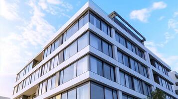 Simple minimal style modern office building and blue sky, bottom view photo