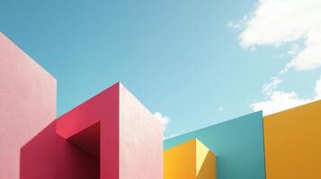 Simple minimal style modern building with colorful fresh tone and blue sky, bottom view photo