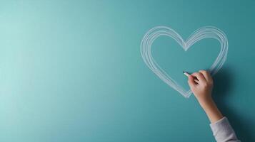 Hands kid drawing simple love shape sketch with pencil copy space background photo