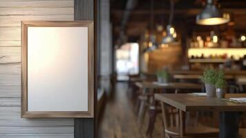 Blank white board frame for information menu or sale in front of store restaurant photo