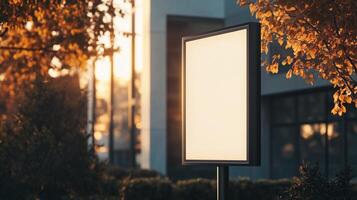 Mockup white blank board modern placard rectangle advertising in street for information photo