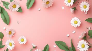 chamomile white flowers and leaves rounded on the edge decoration copy space photo