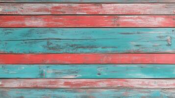 Painted wooden pastel blue and red color textured pattern stacking board aged background photo