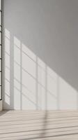Vivid white wall with shadow sun light from window in living room minimalist story background photo