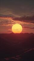 Beauty sunset in hill with grass farm with sun light orange horizon sky story background photo