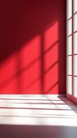 Red wall with shadow sun light from window in living room minimalist story background photo