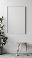 White blank frame mockup and white wall in empty room story portrait background photo