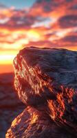Edge rock cliff in mountain with sunset sky and cloud vertical story nature background photo