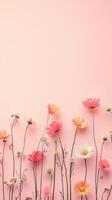 Chamomile flower neatly arranged bottom edge copy space portrait pink background photo