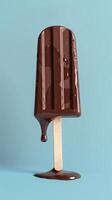 Chocolate cold snack pop sickle ice with wooden stick melted fruity flavor story portrait photo