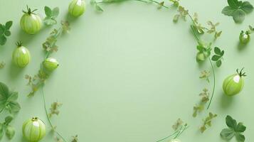 Flat lay circular arrangement of gooseberries vegetable fruit for natural ingredient, copy space photo