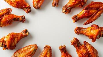 Circular arrangement of Chicken wings juicy grill meat copy space solid background photo