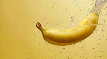 Banana fruit in water with bubble, organic botanical gardening real food green background photo