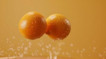 Orange fruit flying in water with bubble, organic botanical gardening real food photo