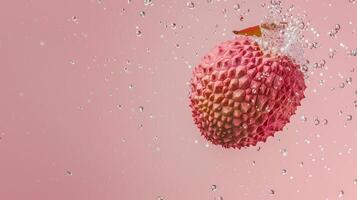Lychee fruit flying in water with bubble, organic botanical gardening real food photo