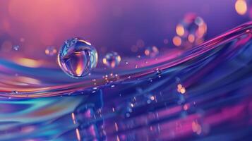abstract blue glass transparent oil water drop luminous blurred background photo