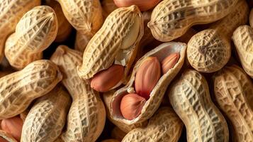 Peanut with brown shell kernel real organic natural food pattern photo
