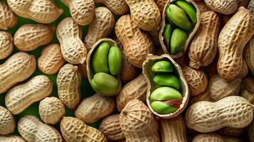 Peanut with brown shell kernel real organic natural food pattern photo