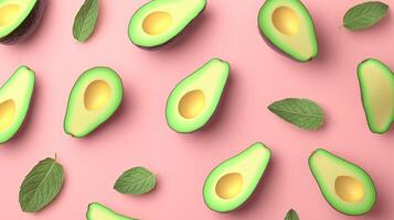 Avocado and fresh mint leaves natural organic arranged pattern seamless diagonal layout photo