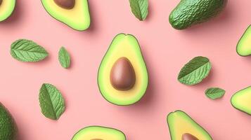 Avocado and fresh mint leaves natural organic arranged pattern seamless diagonal layout photo