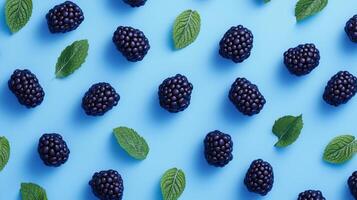Blackberry and fresh mint leaves arranged pattern seamless diagonal layout photo