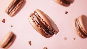 Chocolate macaron pattern pastry cookie dessert seamless background photo