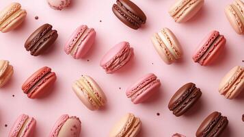 Chocolate macaron pattern pastry cookie dessert seamless background photo