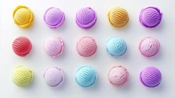Assorted ice cream scoop colorful fruity flavor pattern photo