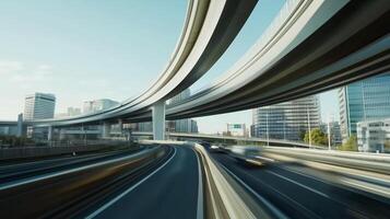Highway overpass motion road perspective traffic blurred motion transportation photo