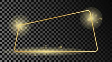 Gold glowing rounded trapezoid shape frame vector