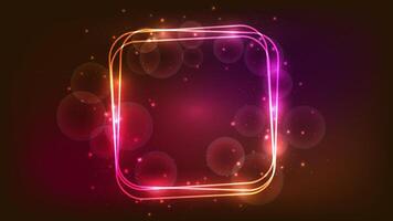 Neon rounded square frame with shining effects vector