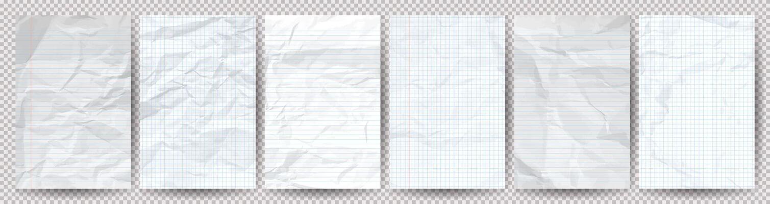 Big set of white clean crumpled papers