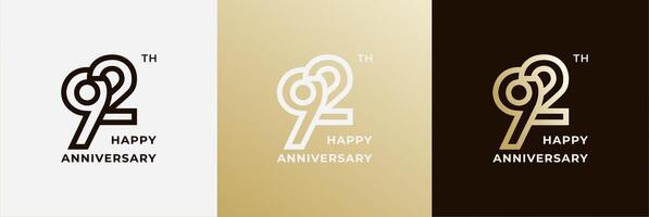 Logo 92th, 92 years anniversary, design template for celebration, greeting and invitation. Editable file vector