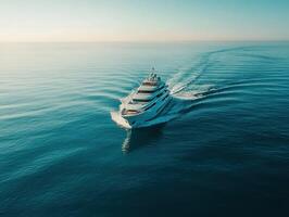 Luxurious yacht cruising through tranquil waters during sunset photo