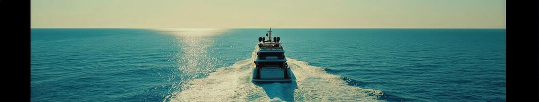 Luxurious yacht cruising over azure waters during sunset photo